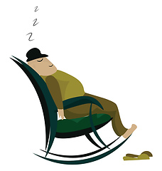 Image showing A man is taking nap on green colored rocking chair, vector or co