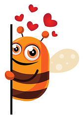 Image showing Bee in love looking behind wall, illustration, vector on white b