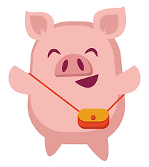 Image showing Piggy with purse, illustration, vector on white background.