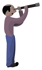 Image showing A man using telescope, vector or color illustration.
