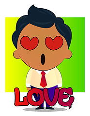 Image showing Boy in a suit with curly hair is in love, illustration, vector o