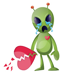 Image showing Heartbroken alien, illustration, vector on white background.