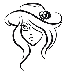 Image showing Girl with hat sketch, vector or color illustration.