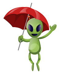 Image showing Alien with umbrella, illustration, vector on white background.