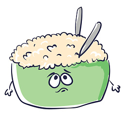 Image showing Rice in a sad tureen, vector or color illustration.