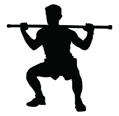 Image showing Silhouette of a man doing squats, illustration, vector on white 