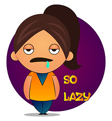 Image showing Lazy girl with brown ponytail and purple background, illustratio