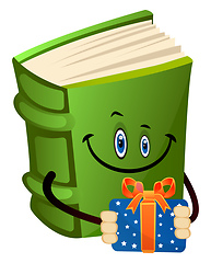 Image showing Green book holding a present, illustration, vector on white back