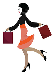 Image showing Girl shopping, vector or color illustration.