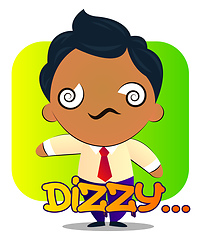 Image showing Boy in a suit with curly hair feeling dizzy, illustration, vecto