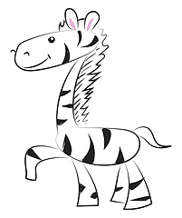 Image showing Drawing of a zebra animal in black and white, vector or color il