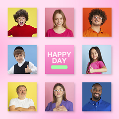 Image showing Portrait of people on multicolored background, creative collage