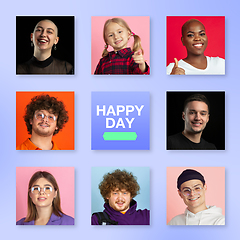 Image showing Portrait of people on multicolored background, creative collage