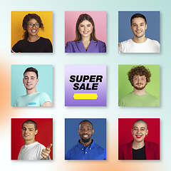 Image showing Portrait of people on multicolored background, creative collage