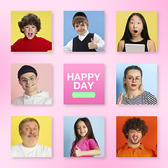Image showing Portrait of people on multicolored background, creative collage