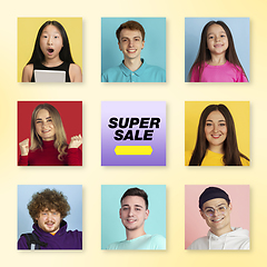 Image showing Portrait of people on multicolored background, creative collage