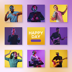 Image showing Portrait of people on multicolored background, creative collage