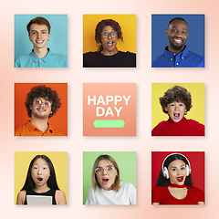 Image showing Portrait of people on multicolored background, creative collage