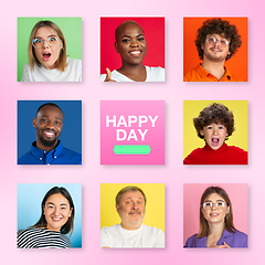 Image showing Portrait of people on multicolored background, creative collage