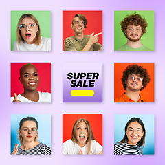Image showing Portrait of people on multicolored background, creative collage