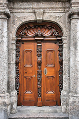 Image showing Ornate wooden door