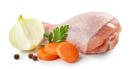 Image showing fresh raw chicken leg and vegetables