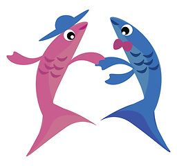 Image showing Image of dancing fish - two fishes dancing, vector or color illu