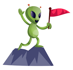 Image showing Alien with flag, illustration, vector on white background.