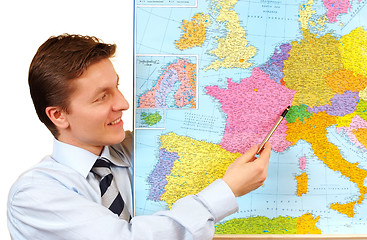 Image showing Businessman pointing on the map,clipping path included