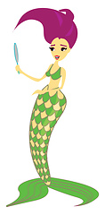 Image showing Green-tailed bra-wearing scary woman mermaid, vector or color il