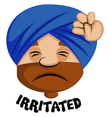 Image showing Muslim human emoji feeling irritated, illustration, vector on wh