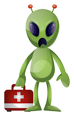 Image showing Alien with medkit, illustration, vector on white background.