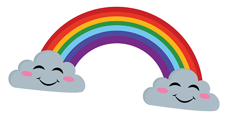 Image showing Rainbow between two clouds, vector or color illustration.