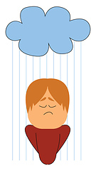 Image showing Boy in rain, vector or color illustration.