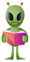 Image showing Alien with book, illustration, vector on white background.