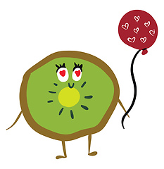 Image showing Kiwi with red balloon, vector or color illustration.