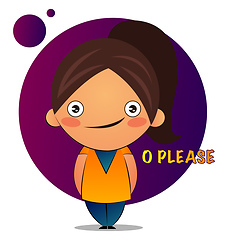 Image showing Girl with brown ponytail says o please, illustration, vector on 