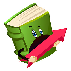 Image showing Green book holding a red arrow in hand, illustration, vector on 