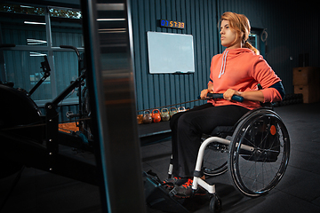 Image showing Disabled woman training in the gym of rehabilitation center