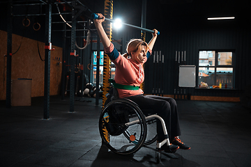 Image showing Disabled woman training in the gym of rehabilitation center