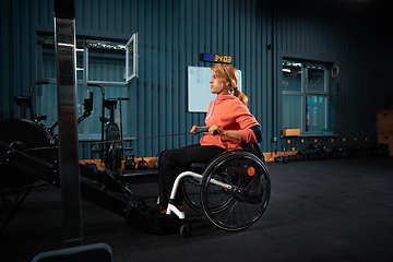 Image showing Disabled woman training in the gym of rehabilitation center