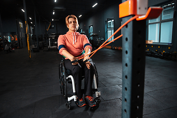 Image showing Disabled woman training in the gym of rehabilitation center