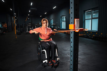 Image showing Disabled woman training in the gym of rehabilitation center