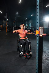 Image showing Disabled woman training in the gym of rehabilitation center