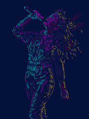 Image showing Singer woman character. Abstract color illustration, line design