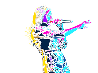 Image showing Singer woman character. Abstract color illustration, line design