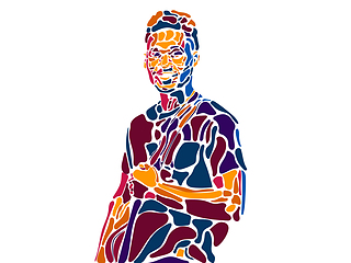 Image showing Singer man character. Abstract color illustration, line design