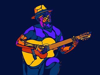 Image showing Singer man character. Abstract color illustration, line design