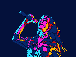 Image showing Singer woman character. Abstract color illustration, line design