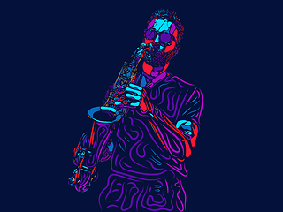 Image showing Singer man character. Abstract color illustration, line design